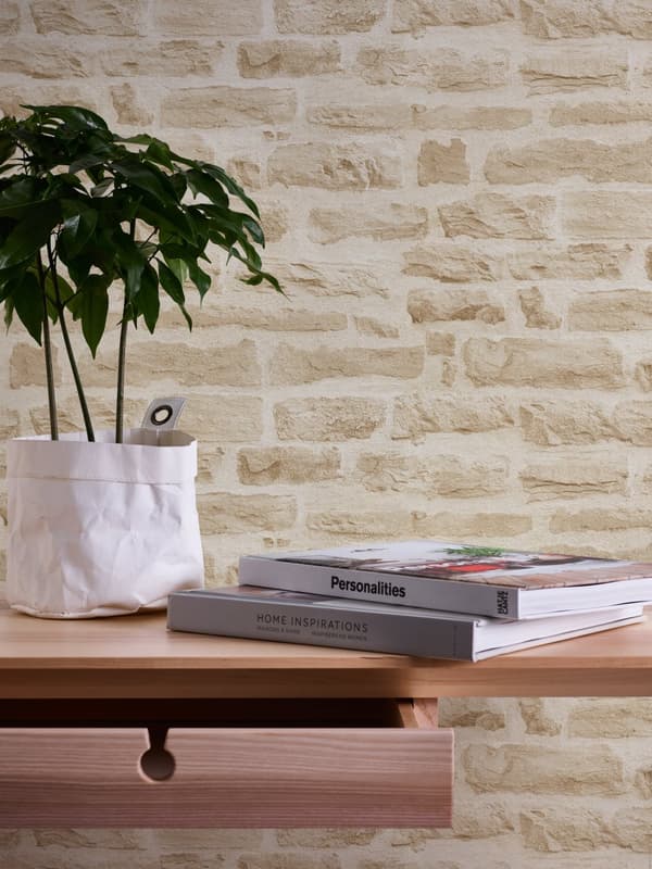 Ikke-vævet tapet sten imitation Profhome 355802-gu lidt tekstureret mat färg beige crème 5,33 m2
