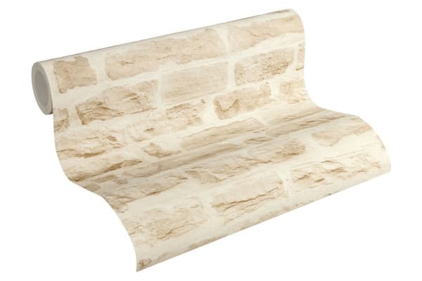 Ikke-vævet tapet sten imitation Profhome 355802-gu lidt tekstureret mat färg beige crème 5,33 m2
