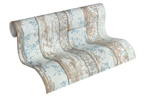 Non woven-tapet trä utseende Profhome 361191-GU lätt texturerad matt färg blå brun 5,33 m2
