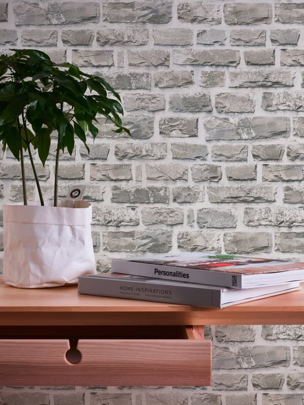 Non woven-tapet sten utseende Profhome 361402-GU lätt texturerad matt färg beige grå brons 5,33 m2