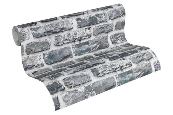 Non woven-tapet sten utseende Profhome 361404-GU lätt texturerad matt färg grå svart 5,33 m2