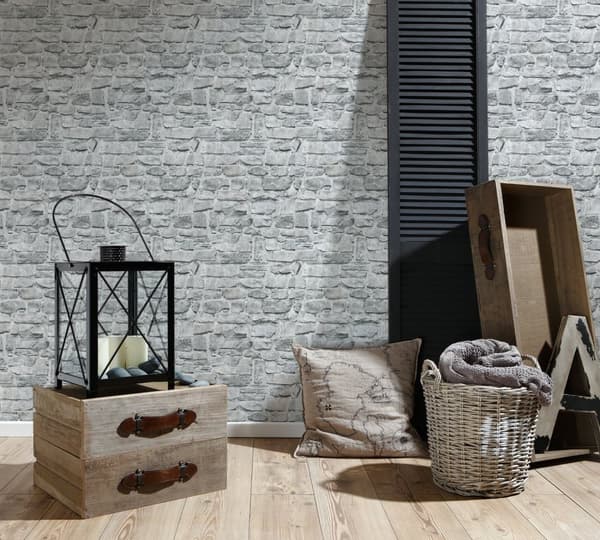 Ikke-vævet tapet sten imitation Profhome 363701-gu glat mat färg grå beige 5,33 m2