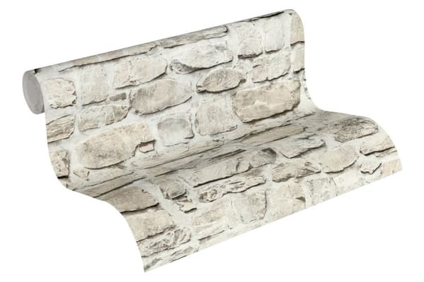 Ikke-vævet tapet sten imitation Profhome 363702-gu glat mat färg grå beige 5,33 m2