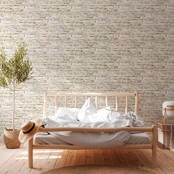 Non woven-tapet sten utseende Profhome 363703-GU slät matt färg beige gul 5,33 m2