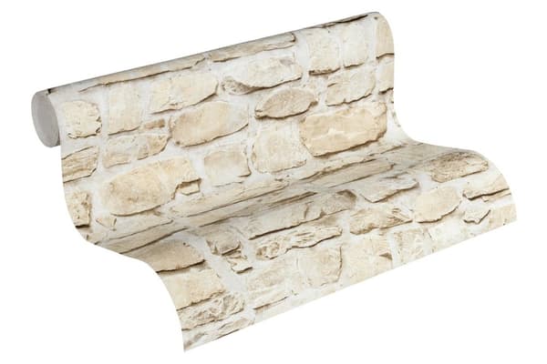 Non woven-tapet sten utseende Profhome 363703-GU slät matt färg beige gul 5,33 m2