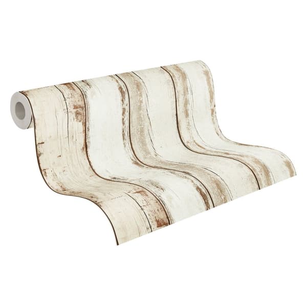 Non woven-tapet trä utseende Profhome 368931-GU lätt texturerad matt färg grädde brun svart 5,33 m2