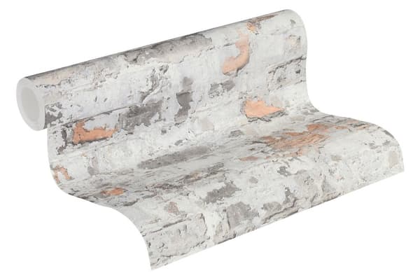 Non woven-tapet sten utseende Profhome 369292-GU lätt texturerad matt färg grå vit 5,33 m2