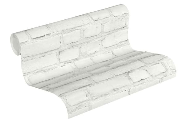 Non woven-tapet sten utseende Profhome 374142-GU lätt texturerad matt färg vit grå 5,33 m2