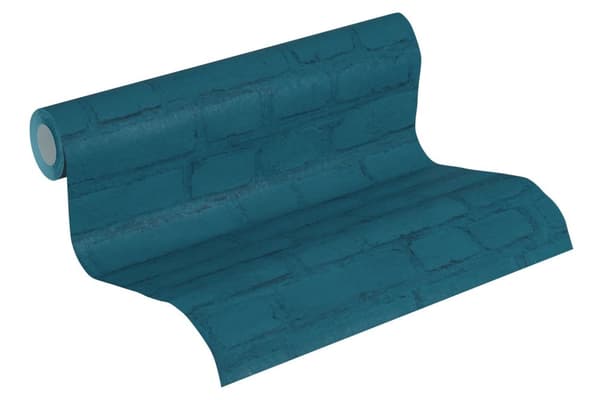 Non woven-tapet sten utseende Profhome 374144-GU lätt texturerad matt färg blå svart grön 5,33 m2