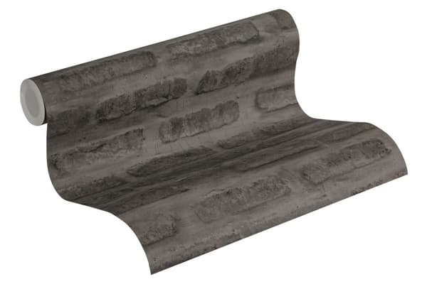 Non woven-tapet sten utseende Profhome 374223-GU lätt texturerad matt färg grå svart 5,33 m2