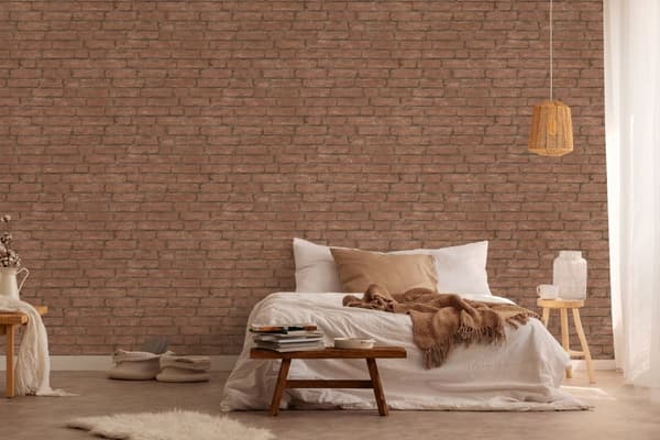 Non woven-tapet sten utseende Profhome 377471-GU lätt texturerad matt färg brun orange 5,33 m2