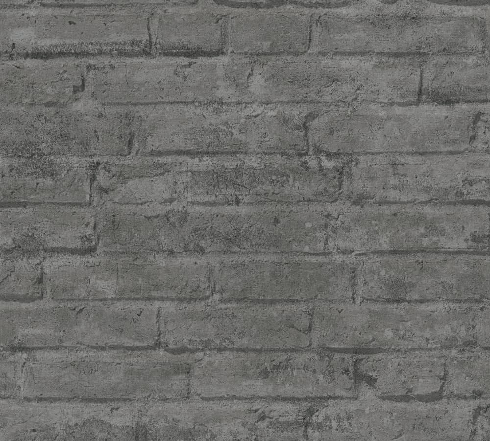 Non woven-tapet sten utseende Profhome 377476-GU lätt texturerad matt färg grå antracit 5,33 m2