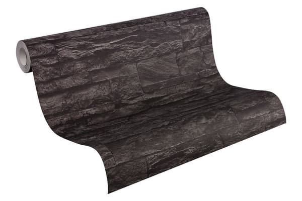 Non woven-tapet sten utseende Profhome 707123-GU slät matt färg grå svart 5,33 m2