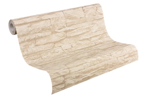 Non woven-tapet sten utseende Profhome 707130-GU slät matt färg beige grädde 5,33 m2