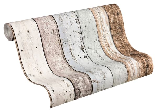 Non woven-tapet trä utseende Profhome 855039-GU lätt texturerad matt färg brun blå 5,33 m2