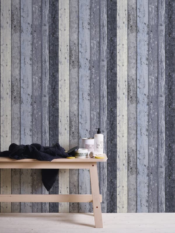 Non woven-tapet trä utseende Profhome 855060-GU lätt texturerad matt färg blå 5,33 m2