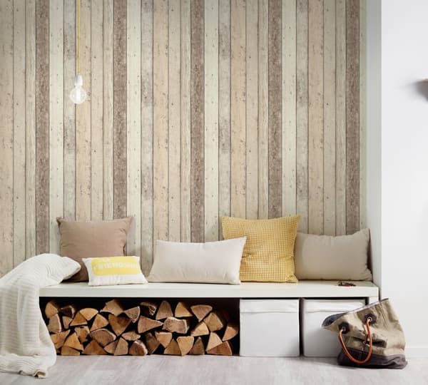 Non woven-tapet trä utseende Profhome 895110-GU lätt texturerad matt färg beige brun vit 5,33 m2