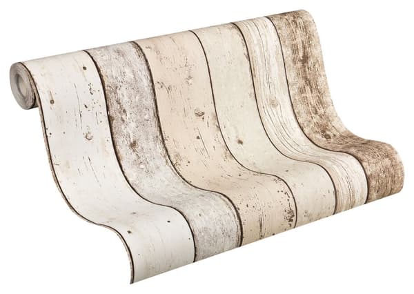 Non woven-tapet trä utseende Profhome 895110-GU lätt texturerad matt färg beige brun vit 5,33 m2