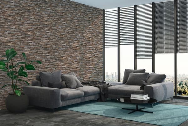 Non woven-tapet sten utseende Profhome 914217-GU slät matt färg brun beige gul 5,33 m2