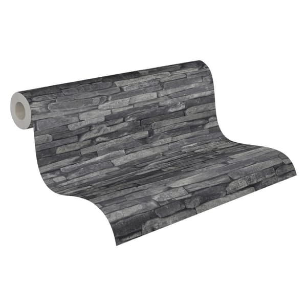 Non woven-tapet sten utseende Profhome 914224-GU slät matt färg grå svart 5,33 m2