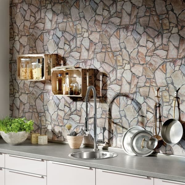 Non woven-tapet sten utseende Profhome 927316-GU slät matt färg brun beige 5,33 m2