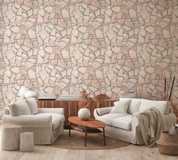 Ikke-vævet tapet sten imitation Profhome 927323-gu glat mat färg beige grå 5,33 m2