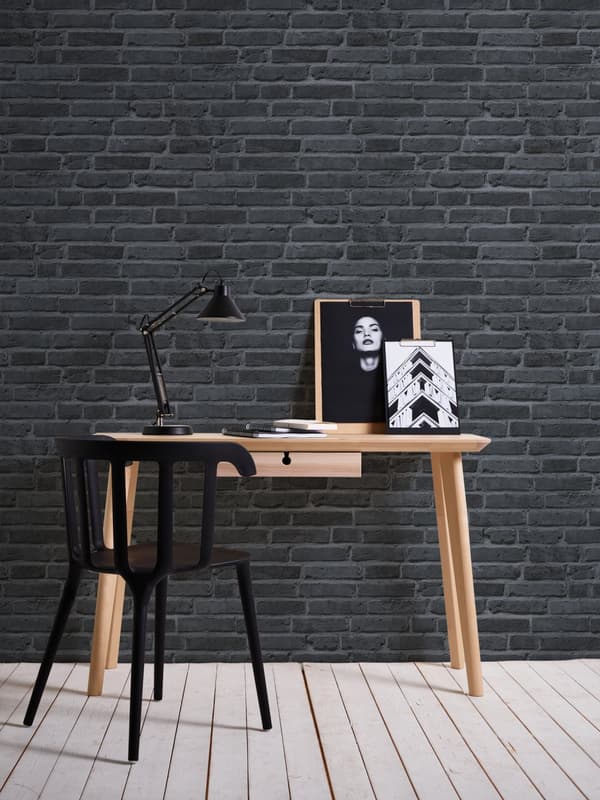 Non woven-tapet sten utseende Profhome 942833-GU slät matt färg svart grå 5,33 m2