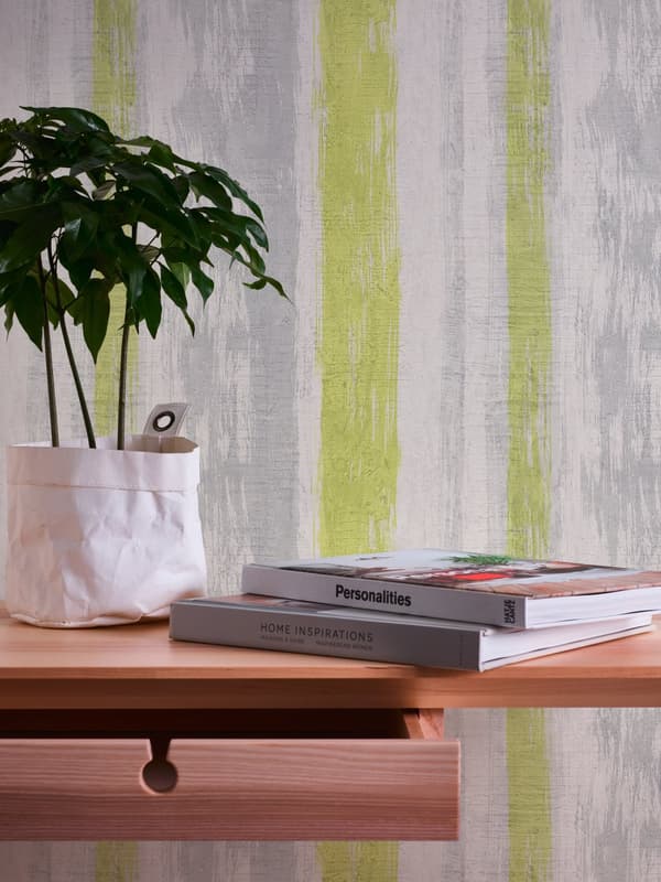 Non woven-tapet sten utseende Profhome 944251-GU slät matt färg grå grön gul 5,33 m2
