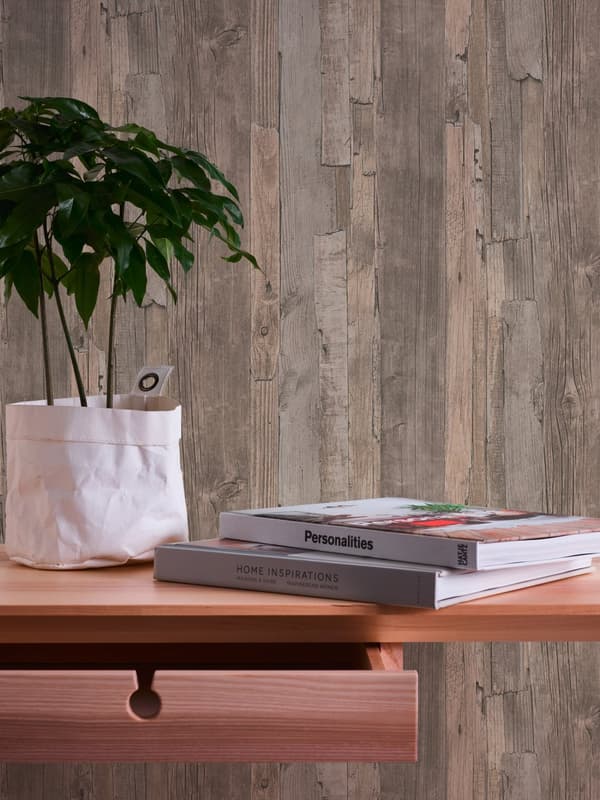 Non woven-tapet trä utseende Profhome 954053-GU slät matt färg beige brun 5,33 m2