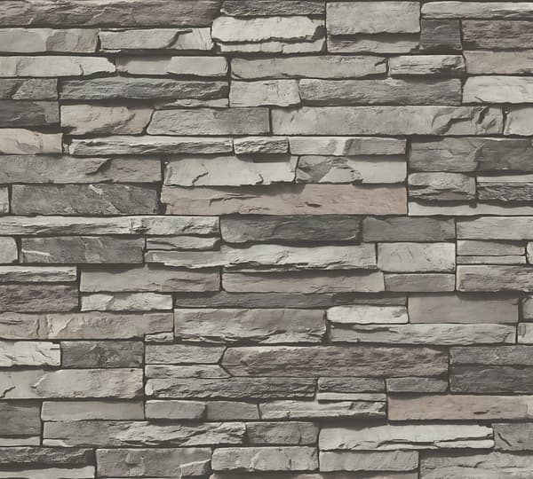 Non woven-tapet sten utseende Profhome 958331-GU slät matt färg grå grädde svart 5,33 m2