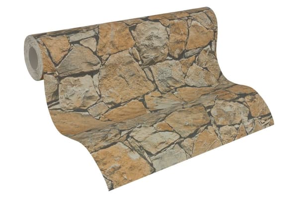 Non woven-tapet sten utseende Profhome 958631-GU lätt texturerad matt mönster blank bakgrund färg brun beige svart 5,33 m2