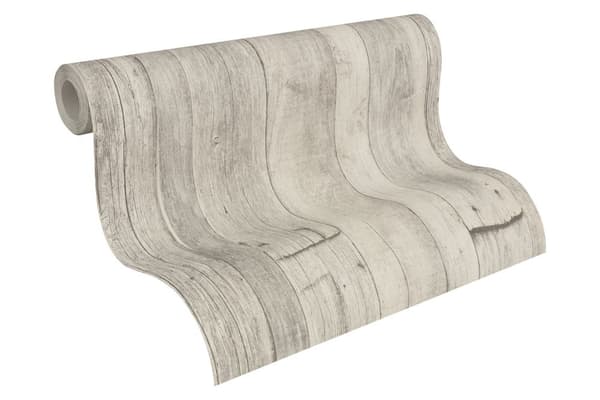 Non woven-tapet trä utseende Profhome 959311-GU lätt texturerad matt färg grå vit beige 5,33 m2