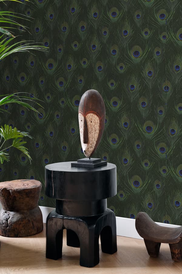 Origin Wallcoverings tapet påfuglefjer mosgrønt - 347765 - 0,53 x 10,05 m