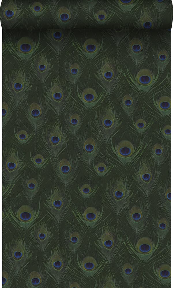 Origin Wallcoverings tapet påfuglefjer mosgrønt - 347765 - 0,53 x 10,05 m