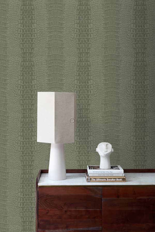 Origin Wallcoverings tapet krokodilhud gråaktigt olivgrönt 0,53 x 10,05 m