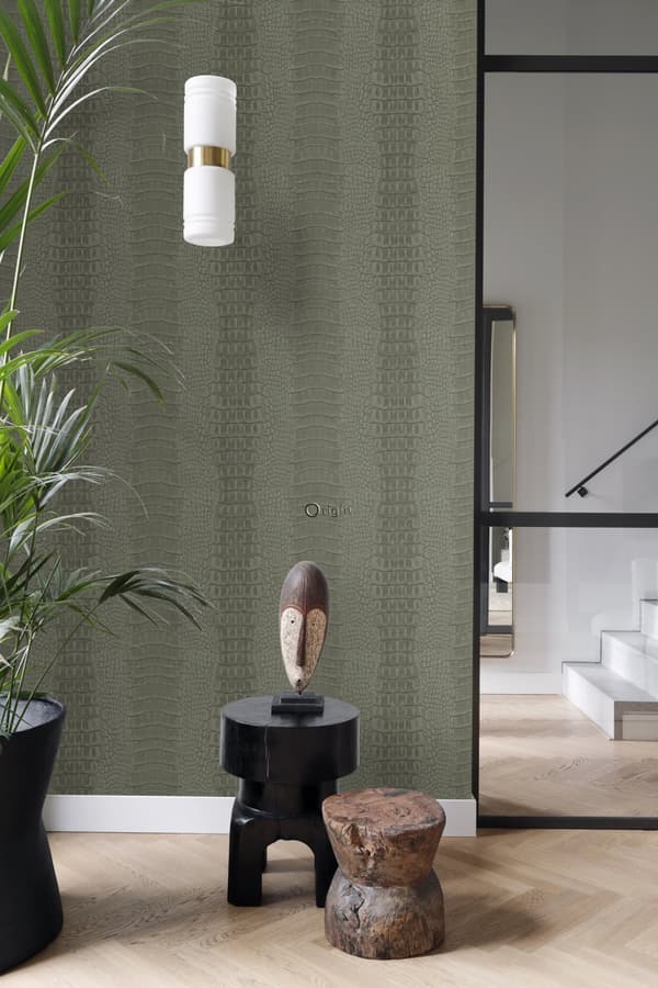 Origin Wallcoverings tapet krokodilhud gråaktigt olivgrönt 0,53 x 10,05 m