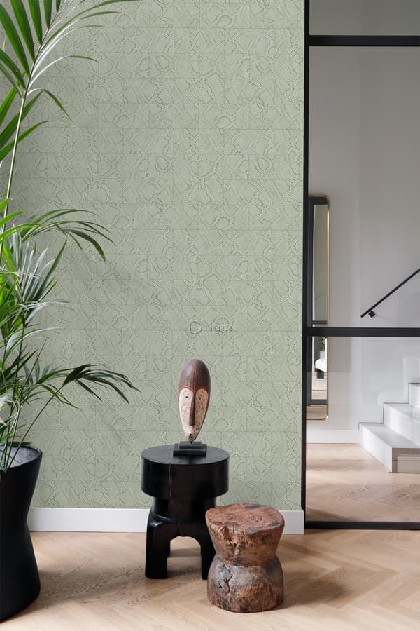 Origin Wallcoverings tapet kakelmotiv med ormskinn tryck blekgrått 0,53 x 10,05 m