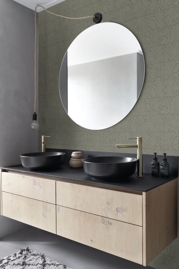 Origin Wallcoverings tapet kakelmotiv med ormskinn tryck mullvadsgrått 0,53 x 10,05 m