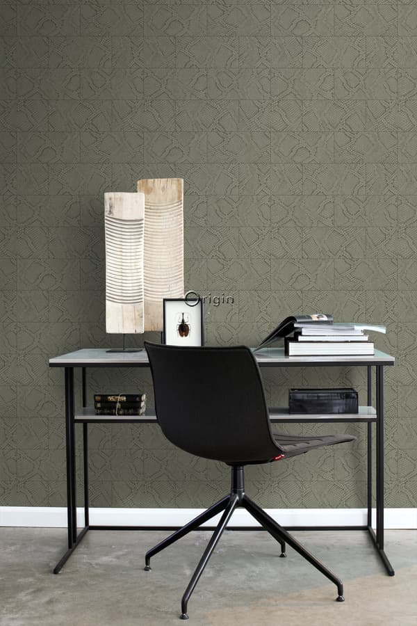 Origin Wallcoverings tapet kakelmotiv med ormskinn tryck mullvadsgrått 0,53 x 10,05 m
