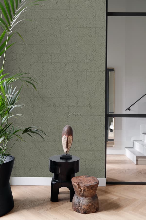 Origin Wallcoverings tapet kakelmotiv med ormskinn tryck mullvadsgrått 0,53 x 10,05 m