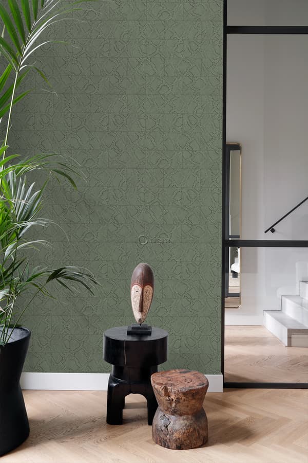 Origin Wallcoverings tapet kakelmotiv med ormskinn tryck grågrönt 0,53 x 10,05 m