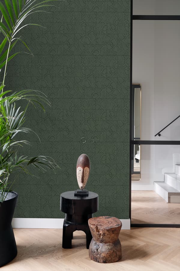 Origin Wallcoverings tapet kakelmotiv med ormskinn tryck mörkgrönt 0,53 x 10,05 m