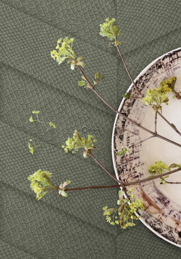 Origin Wallcoverings tapet kakelmotiv med ormskinn tryck gråaktigt olivgrönt 0,53 x 10,05 m