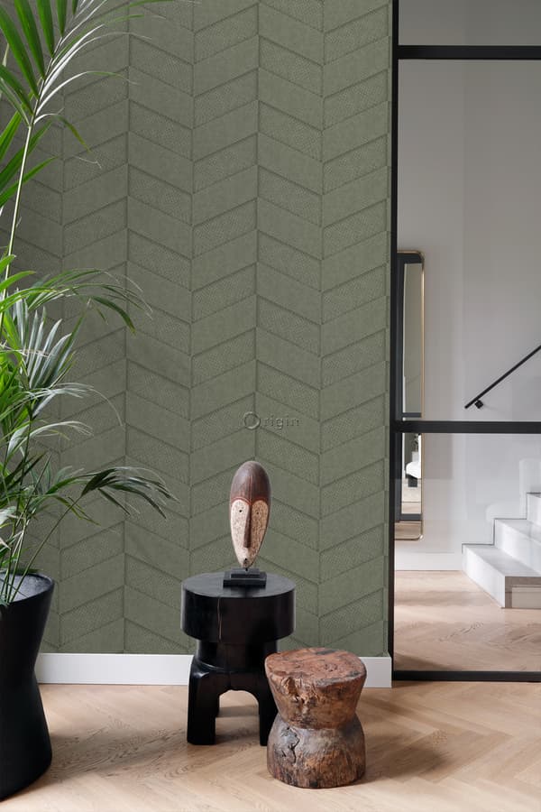 Origin Wallcoverings tapet kakelmotiv med ormskinn tryck gråaktigt olivgrönt 0,53 x 10,05 m
