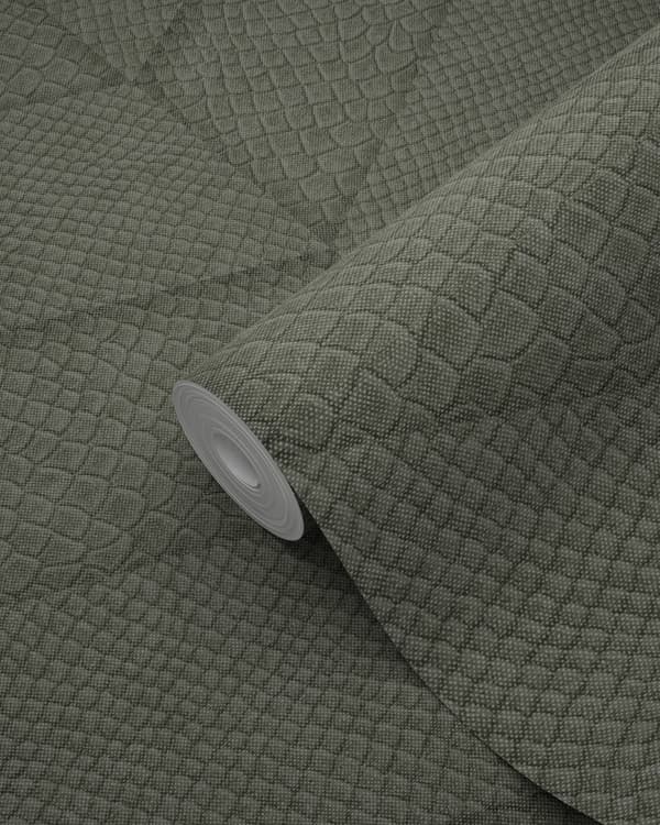 Origin Wallcoverings tapet kakelmotiv med ormskinn tryck gråaktigt olivgrönt 0,53 x 10,05 m