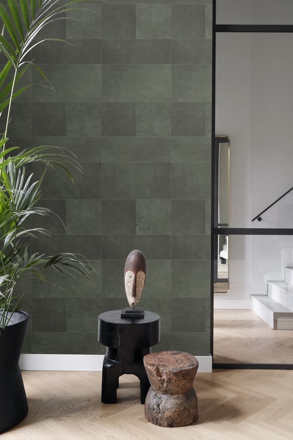 Origin Wallcoverings tapet XXL kakelmotiv med läder look mörkgrönt 50 x 837 cm