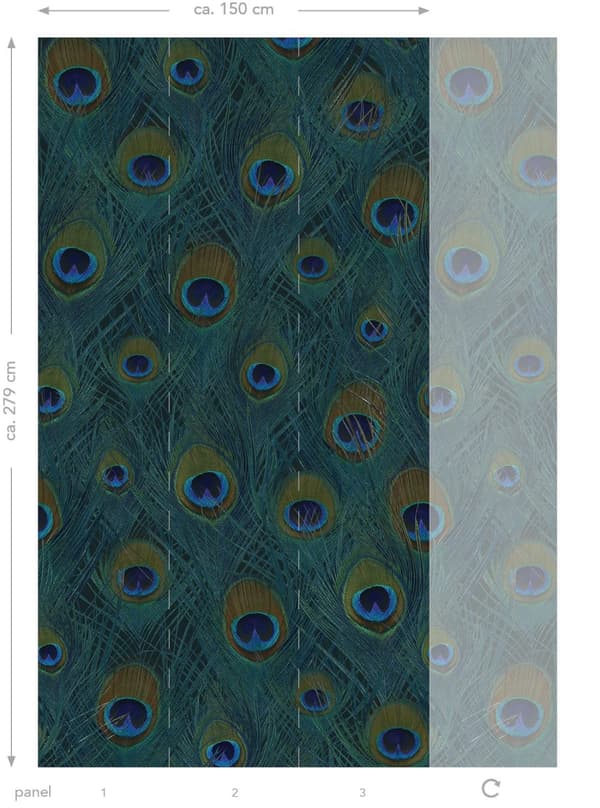 Origin Wallcoverings fototapet påfågelfjädrar havsgrönt 150 x 279 cm