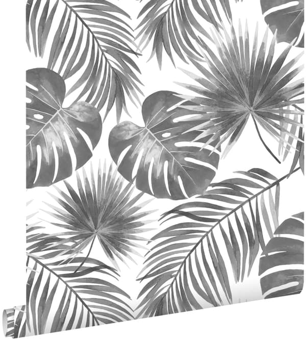ESTAhome tapet tropiska blad svart och vitt - 139236 - 0,53 x 10,05 m