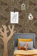 Miniatyrbild 6 av 8: ESTAhome tapet skogens djur kamelbrunt och grönt 0,53 x 10,05 m