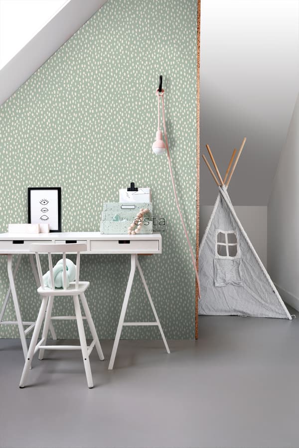 ESTAhome tapet prickar mintgrönt och vitt 0,53 x 10,05 m